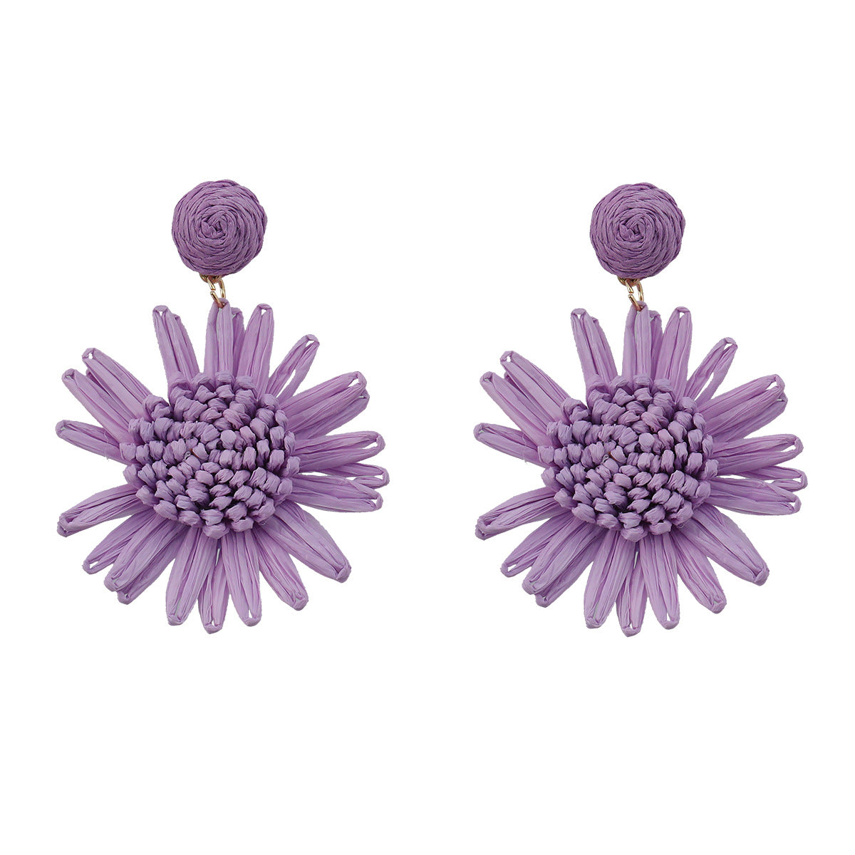 Wholesale Braided Floral Bohemian Raffia Earrings